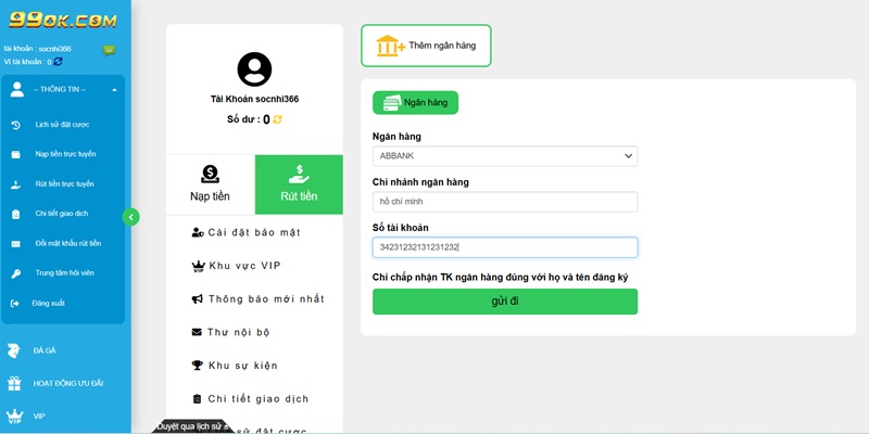 Hướng dẫn rút tiền 99OK Hướng dẫn rút tiền 99OK